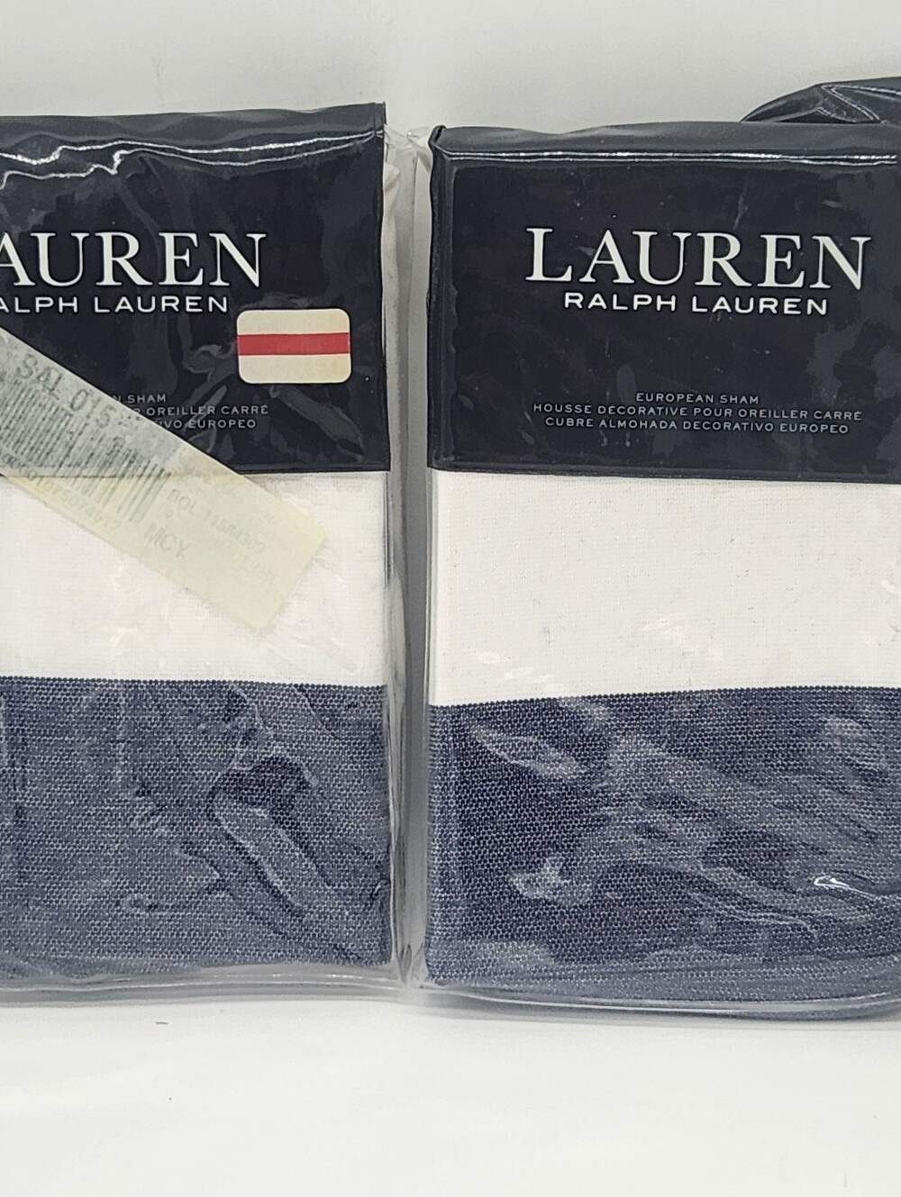 Lauren Ralph Lauren Nora Border Euro Shams Set of 2 White Blue 26x26 NEW